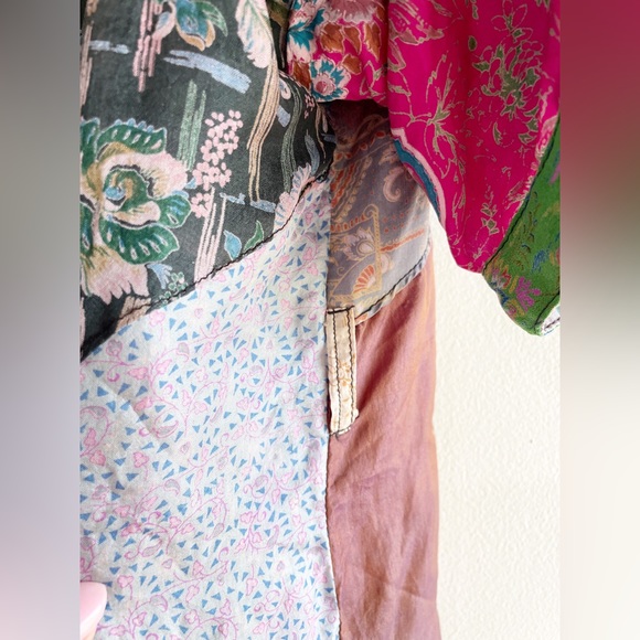 Sacred Threads Silk Kimono Robe Multicolor Patchwork Small - Picture 13 of 16